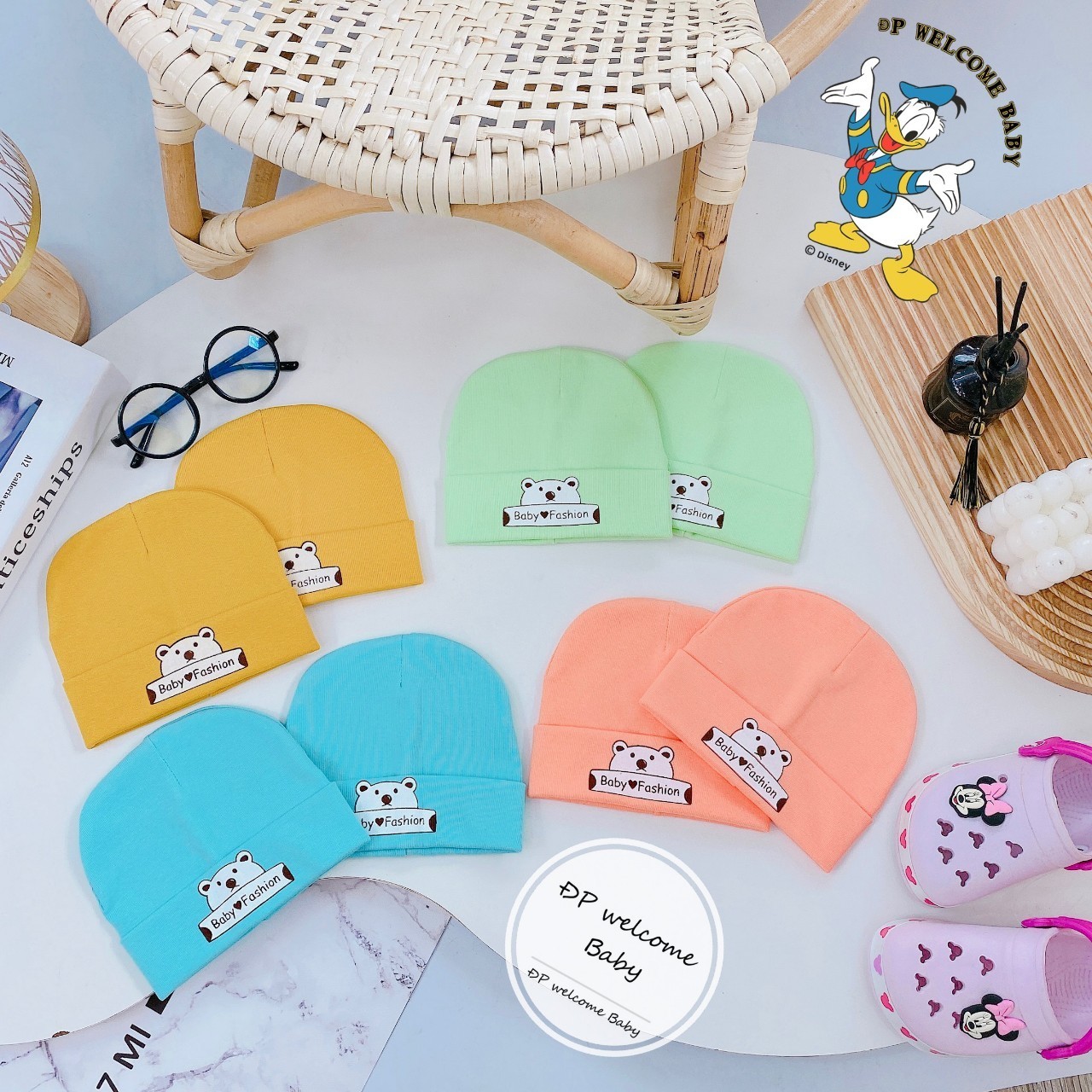 Mũ cotton 2 lớp cho bé sơ sinh