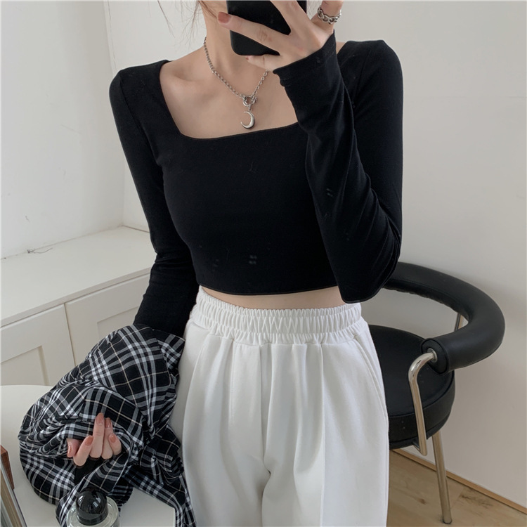 Áo Thun Nữ Cổ Vuông Nỉ Dài Tay Dáng Ngắn Áo Croptop Dài Tay Quảng Châu Cao Cấp Thun Thu Đông Body LIZ-A349.1