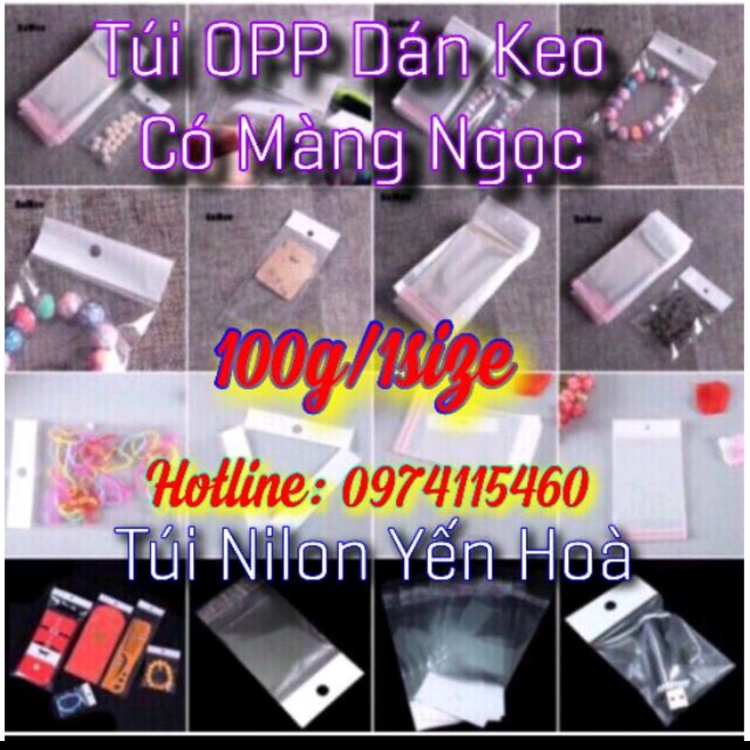 [HCM]100gr túi opp dán miệng có màng ngọc đục lỗ treo