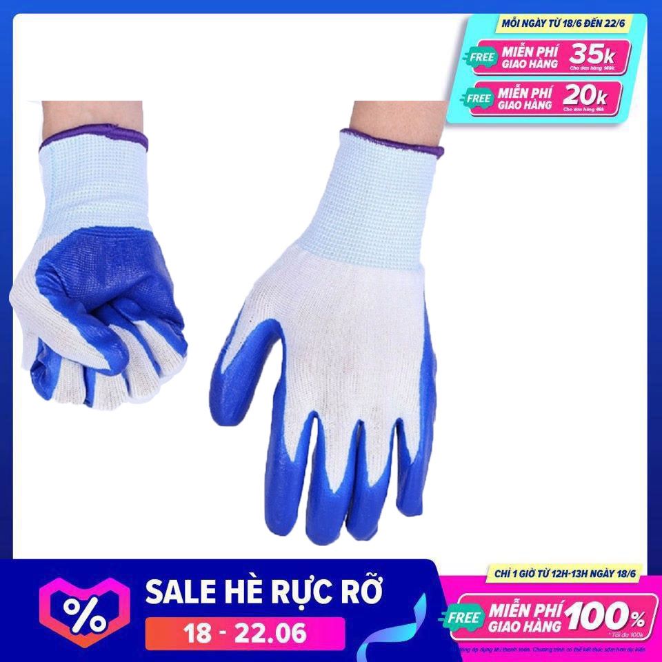 24 đôi găng tay sợi bảo hộ lao động phủ sơn xanh chống tĩnh điện SHUNI002GT