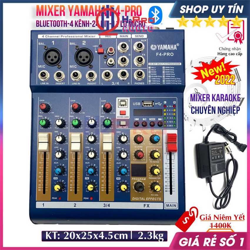 Mixer Yamaha F4-Pro Cao Cấp Bluetooth-4 Kênh-24 Bit-11 Lỗ Micro, Bộ Trộn Âm Thanh Mixer Yamaha Chuyê