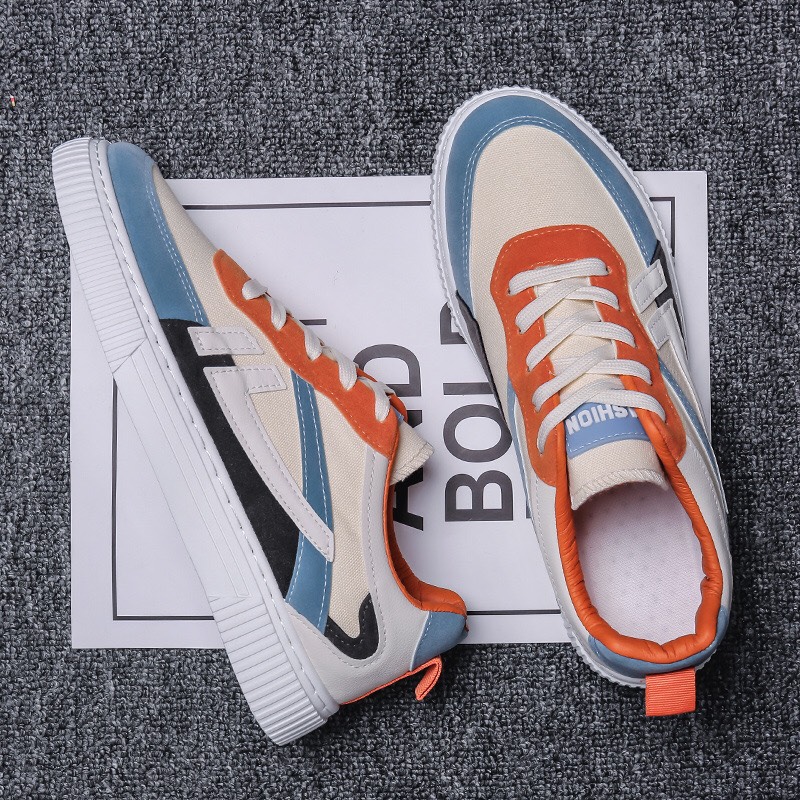 GIÀY THỂ THAO NAM, GIÀY SNEAKER NAM VẢI CANVAS ĐẾ BẰNG PHỐI MÀU CAM XANH CỰC THỜI TRANG, PHONG CÁCH HÀN QUỐC - EXPORT SHOES 5