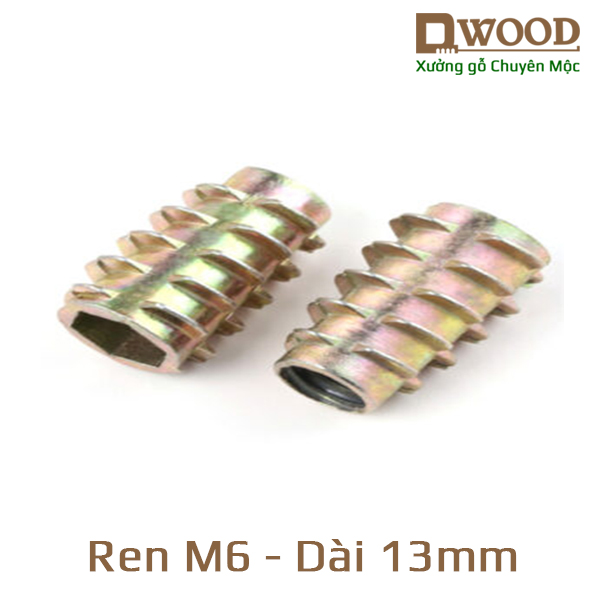 Ốc cấy gỗ Dwood M6x13 ren trong không vành - cấy âm gỗ
