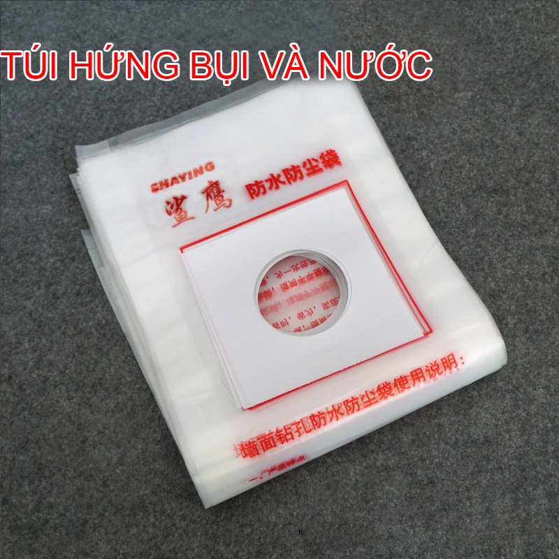 Bịch túi hứng bụi khoan rút lõi dán tường - Lỗ 65mm dán tường siêu dính, túi siêu dai hứng nước khi khoan