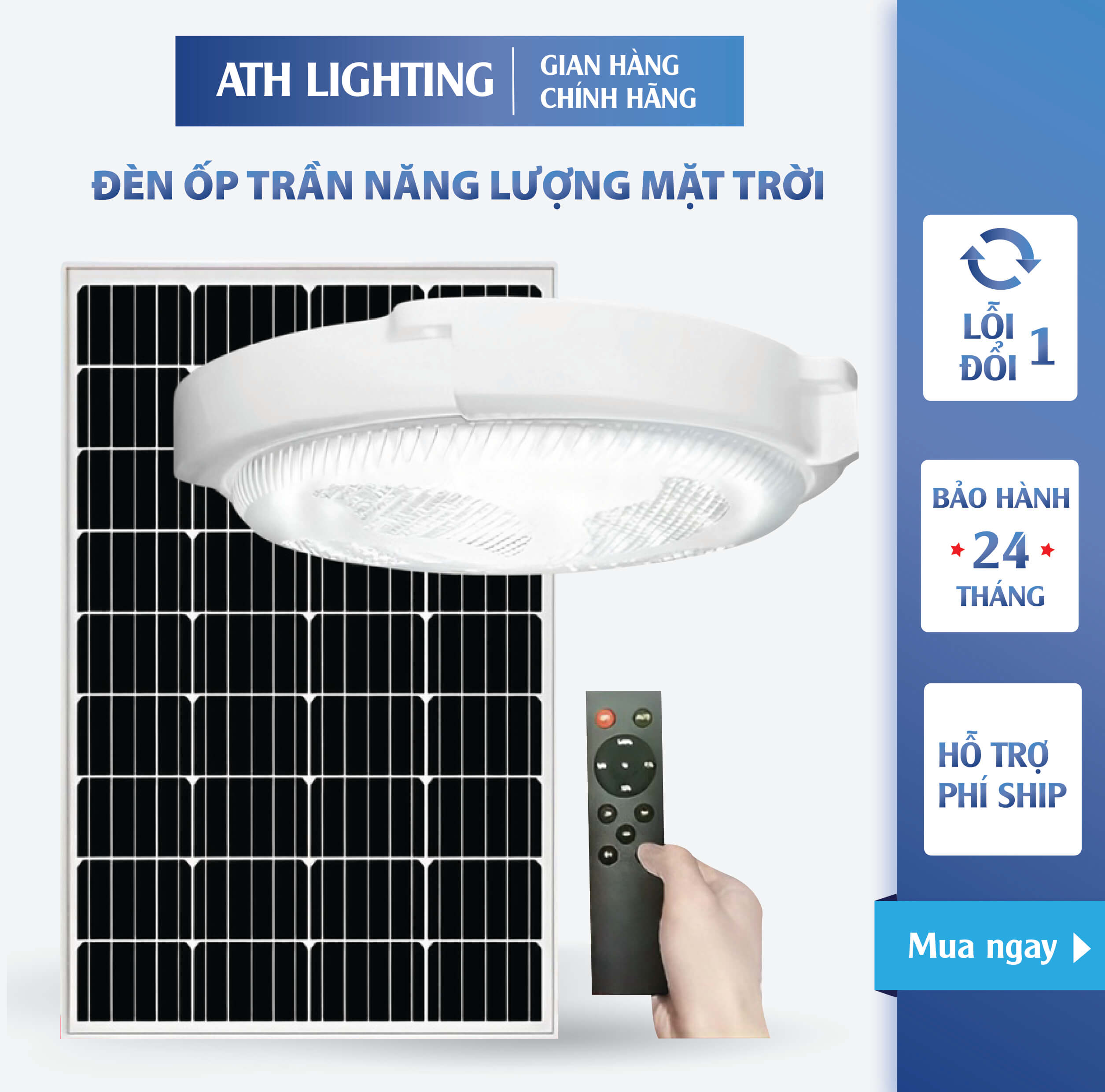 Đèn Ốp Trần Năng Lượng Mặt Trời ATH LIGHTING Loại Đèn Ốp Trần Tích Điện Công Suất Cao 300W 400W 500W Có Điều Khiển Từ Xa