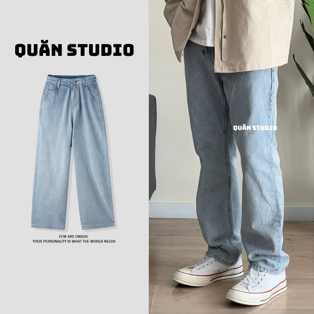 Quần Baggy Nam Ống Rộng Quăn Studio - Quần Jean Nam Màu Xanh Nhạt Dáng Suông Form Chuẩn Hàn Quốc Qr01