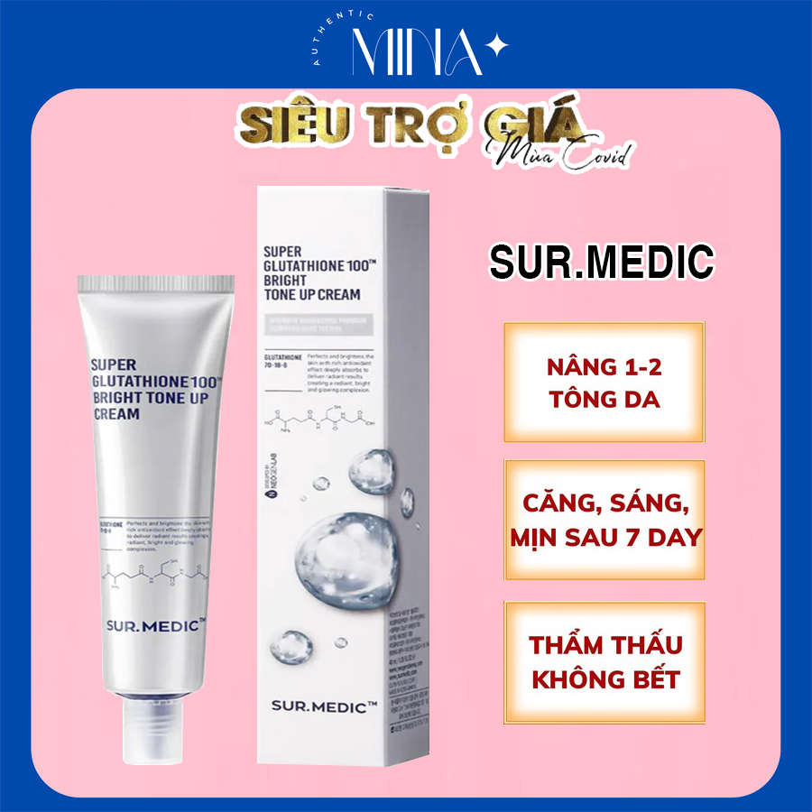 Kem dưỡng nâng tông trắng da sur medic super glutathione 100 bright tone up cream 40ml
