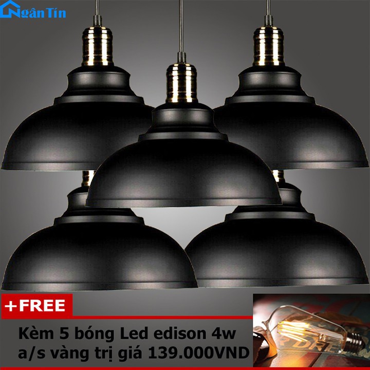 Bộ 5 đèn thả trần trang trí nhà quán cà phê THCN90 Ngân Tin (Tặng kèm 5 bóng led edison 4w)