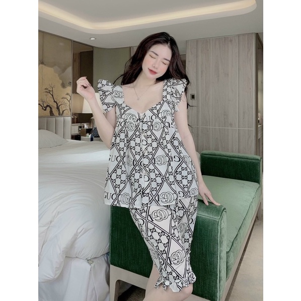 Bộ mặc nhà nữ mùa hè, Đồ bộ lửng nữ, Bộ pijama lụa mango ,Bộ tay cánh tiên quần lửng