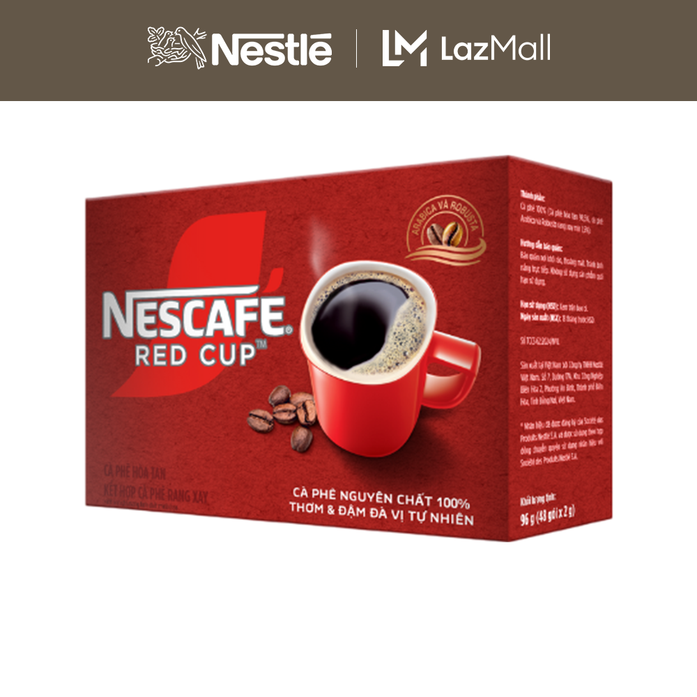 [FREESHIP TOÀN QUỐC] Hộp Cà phê hòa tan kết hợp cà phê rang xay NESCAFÉ RED CUP Tinh chất từ cà phê nguyên chất Hộp 48 gói
