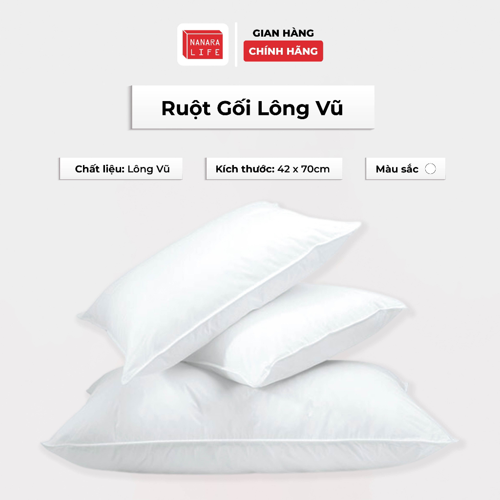 Ruột Gối Lông Vũ Nhân Tạo Nanara Life Cao Cấp, Gối Bông Hơi Chống Đau Cổ Vai Gáy Kích Thước 45x70cm