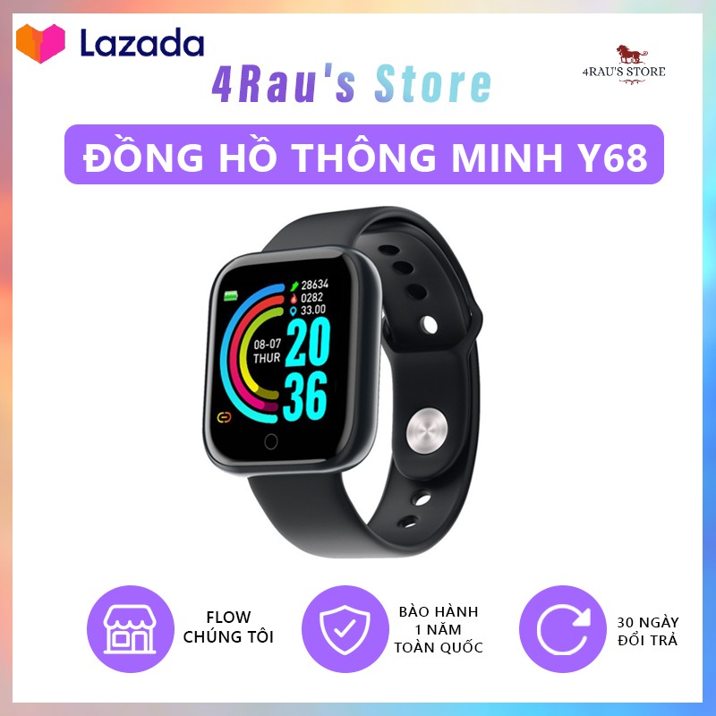 {HCM}Đồng Hồ Thông Minh Giá Rẻ Y68 Nam Nữ Thể Thao Chống Nước Đồng Hồ Thông Minh Đồng Hồ Đeo Tay Theo Dõi Sức Khỏe Cho Android, Bảo Hành 1 năm
