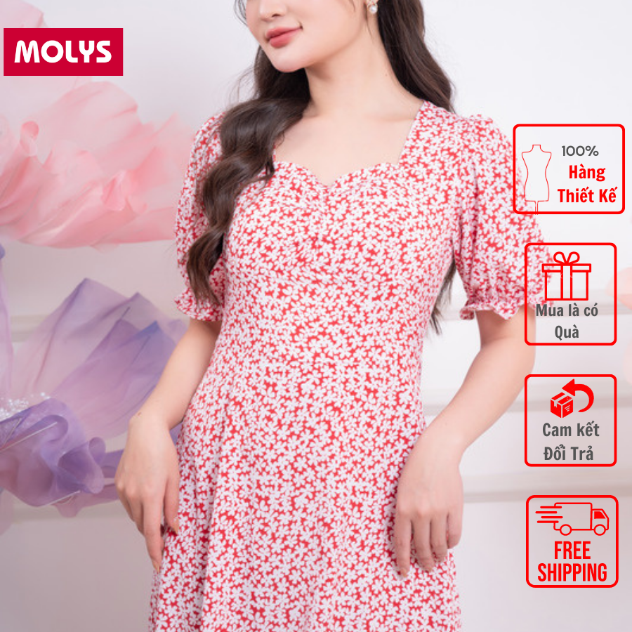 Đầm nữ dáng xòe xếp ly đai buộc hoa nhí M2265