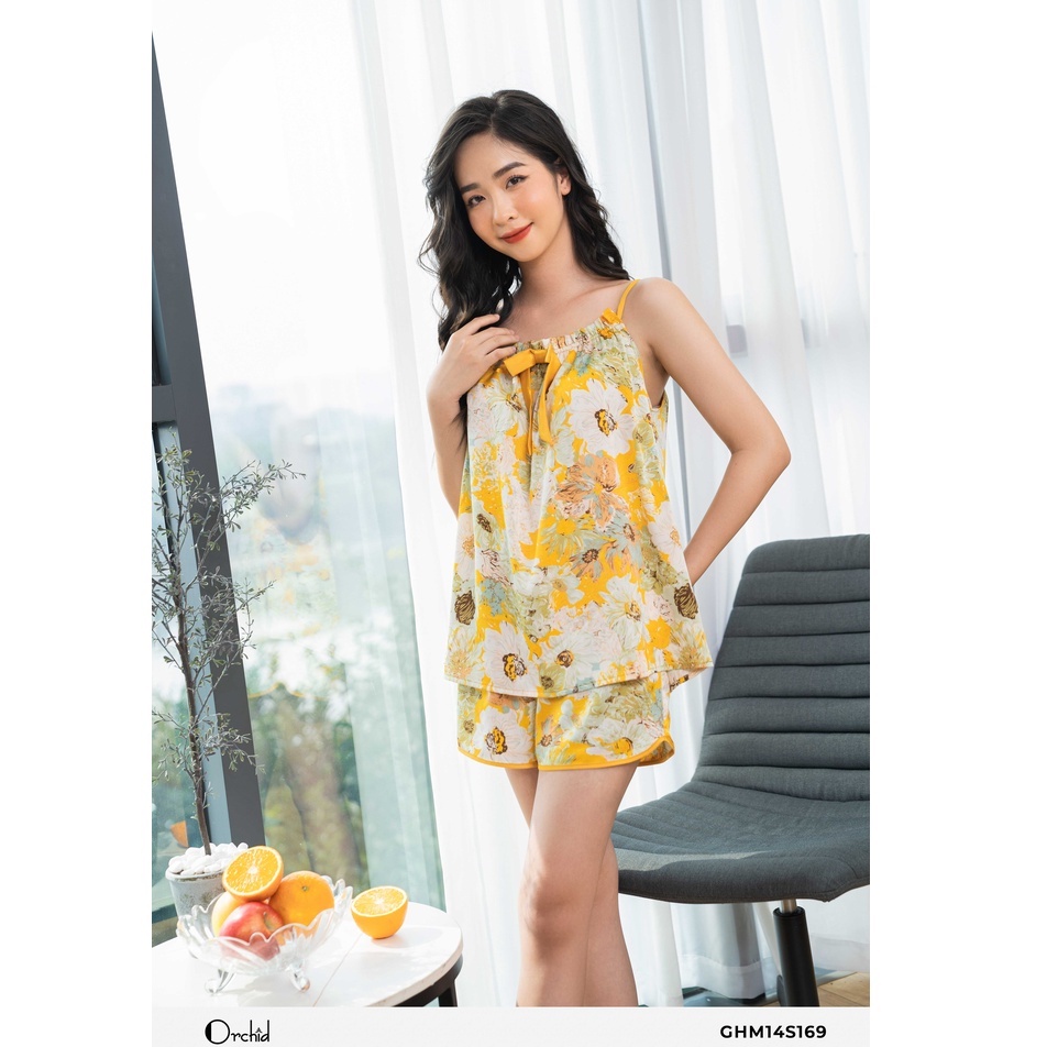 Set bộ hai dây chất lụa mặc nhà họa tiết hoa Orchid - GHM14S169