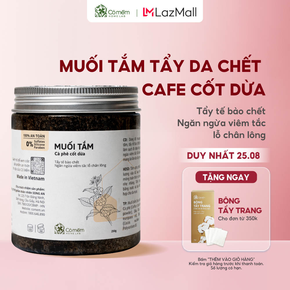 Muối Tắm Tẩy Da Chết Body Cafe Sáng Da Cốt Dừa Cỏ Mềm HomeLab 250g Ngừa Mụn Lưng