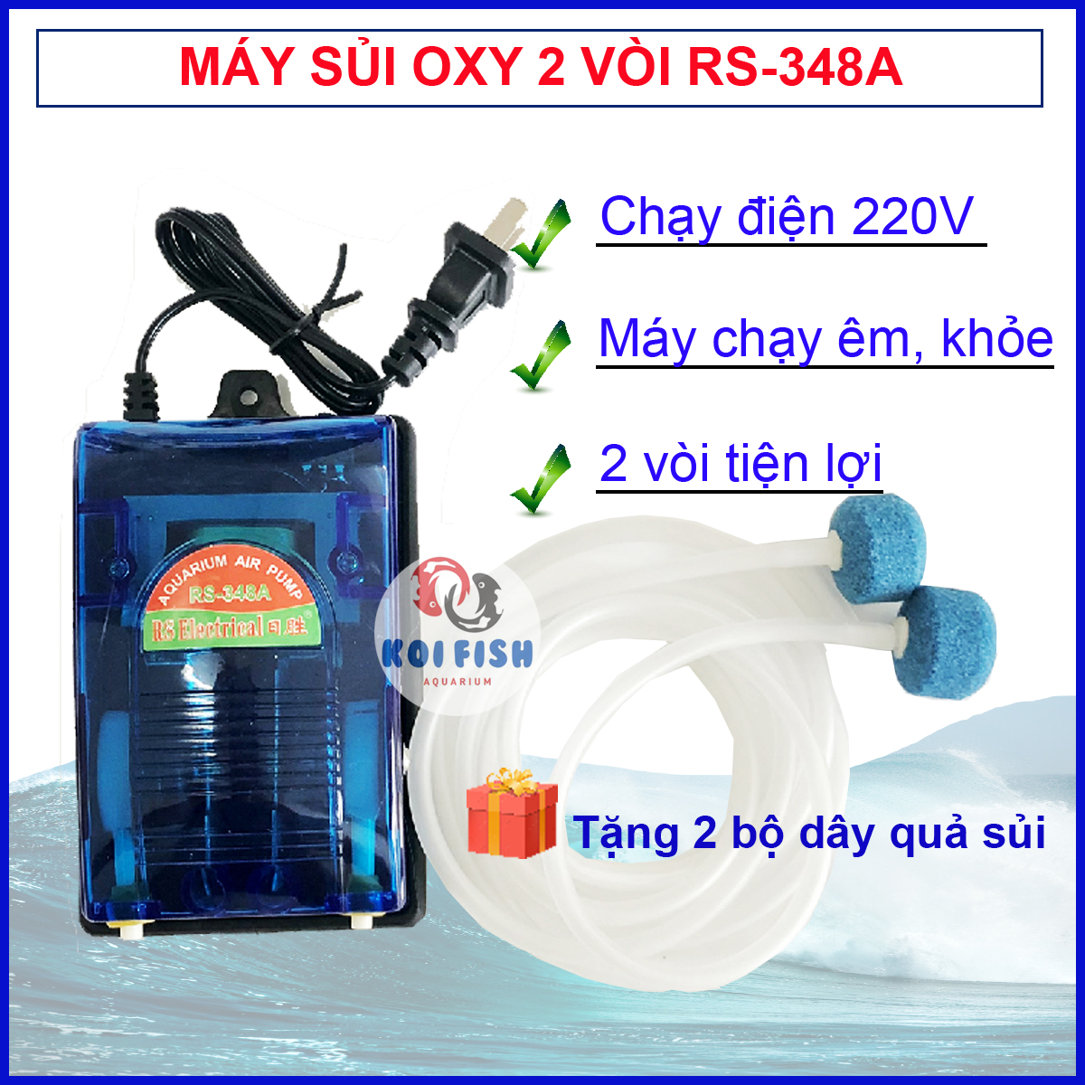 Máy sục oxy bể cá 2 vòi rs 348a và 1 vòi rs 248a