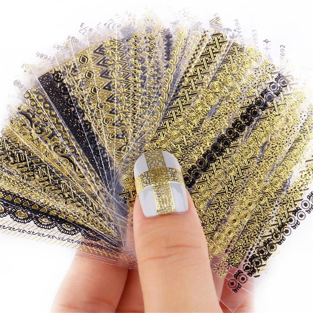 Set 24 tấm decal ánh vàng 3d dán móng nghệ thuật