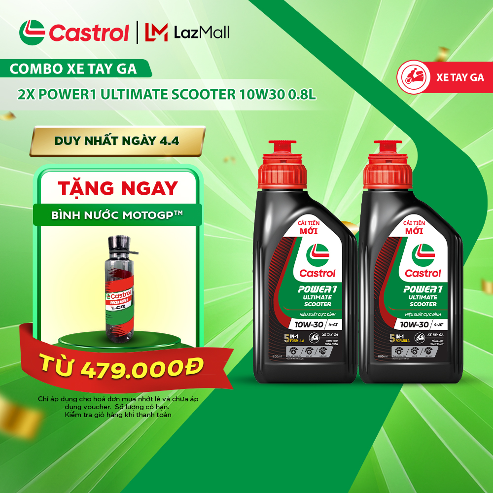 COMBO 2 Dầu nhớt xe tay ga CASTROL POWER1 ULTIMATE SCOOTER 10W-30 4-AT (0.8L)