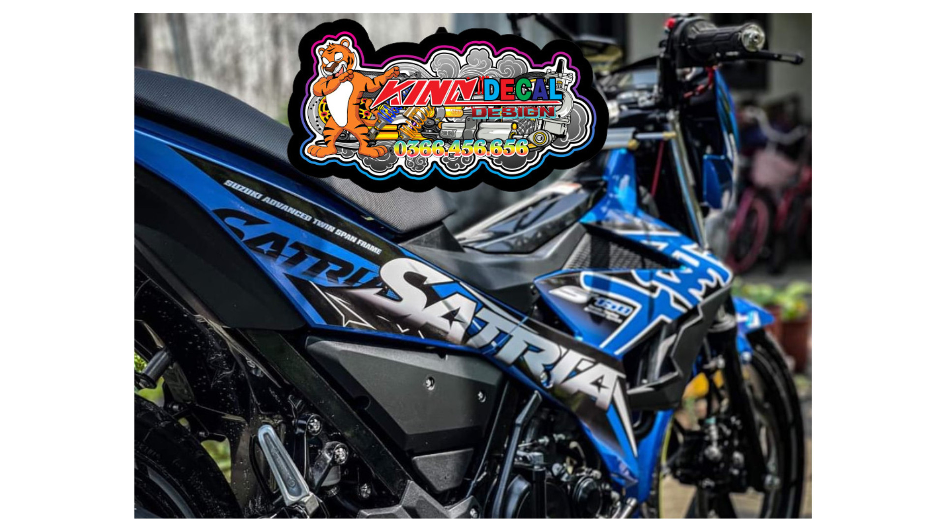 Tem Rời Satria mẫu hayabusa màu xanh đen trắng
