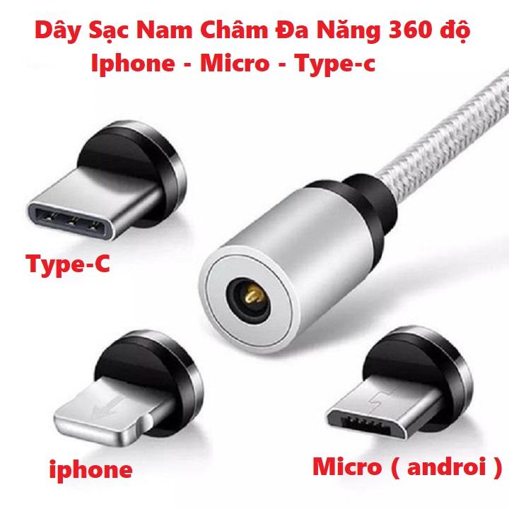 Cáp sạc hít nam châm từ tính 360 chân tròn Micro USB dây bọc dù siêu bền cho điện thoại Samsung, OPPO, ...Hệ điều hành Android
