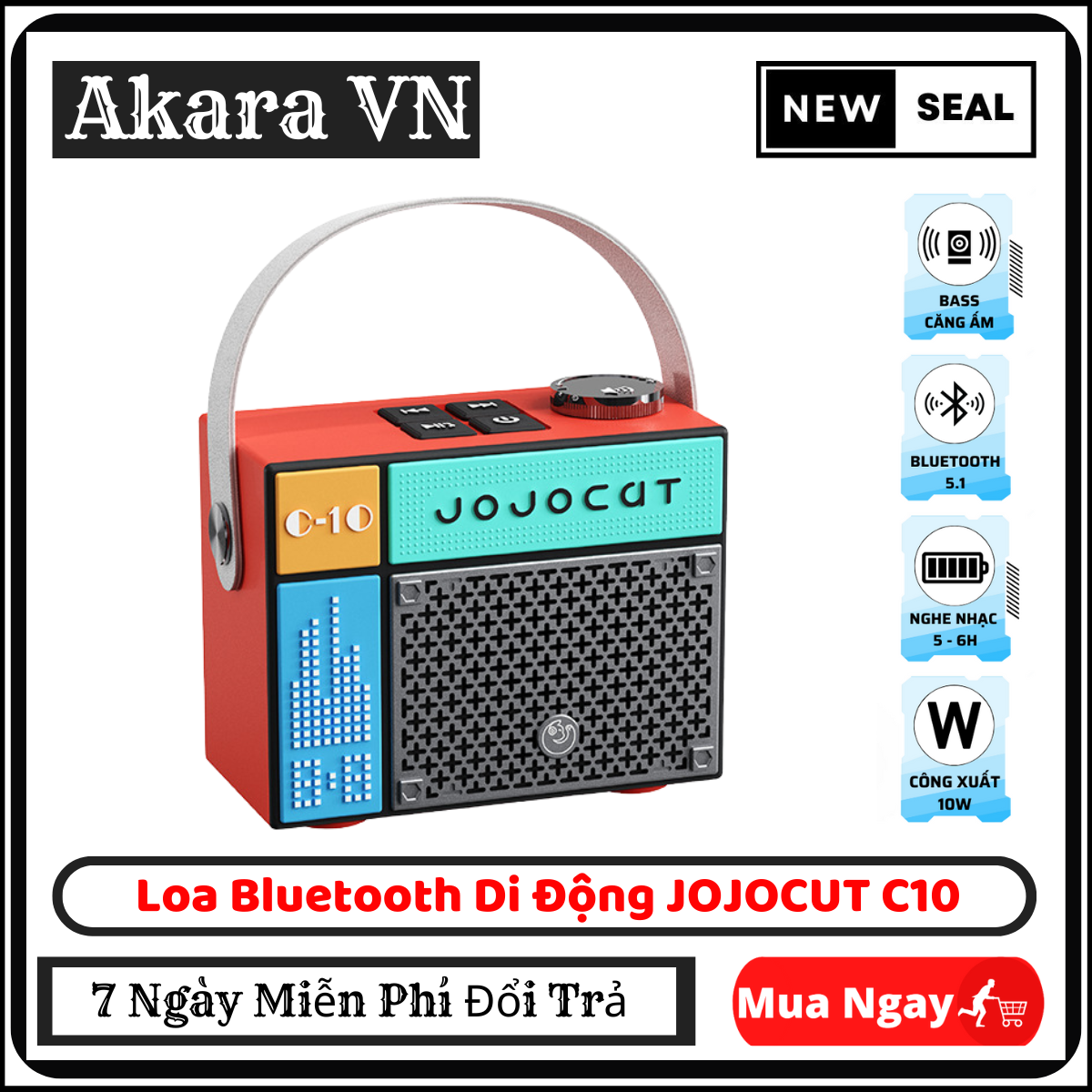 Loa bluetooth jojocut c10 , bluetooth v5.3 , âm thanh mạnh mẽ , loa để bàn , phòng tập thể dục , ngoài trời