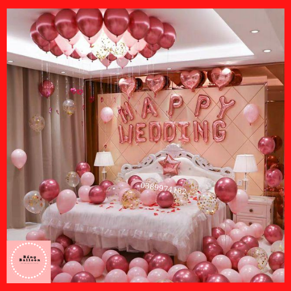 Trang trí đám cưới ❤️❤️ set bóng trang trí phòng cưới đám cưới hồng lãng mạn siêu đẹp w11 có quà tặng kèm