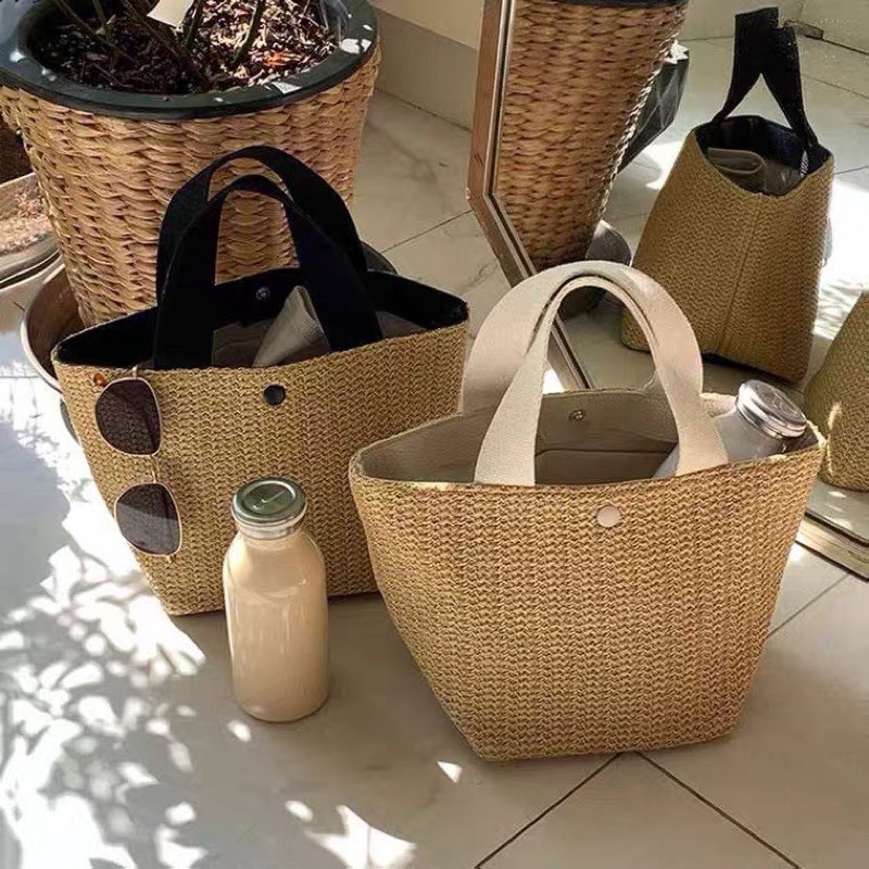 Túi cói đi biển xinh xắn, túi cói đa năng quai vải