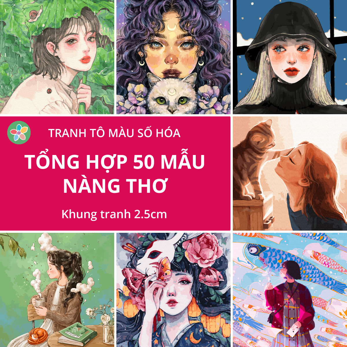 ✅Tranh số hóa Chủ đề nàng thơ đã căng khung 40x50cm Tiệm vẽ mùa hè
