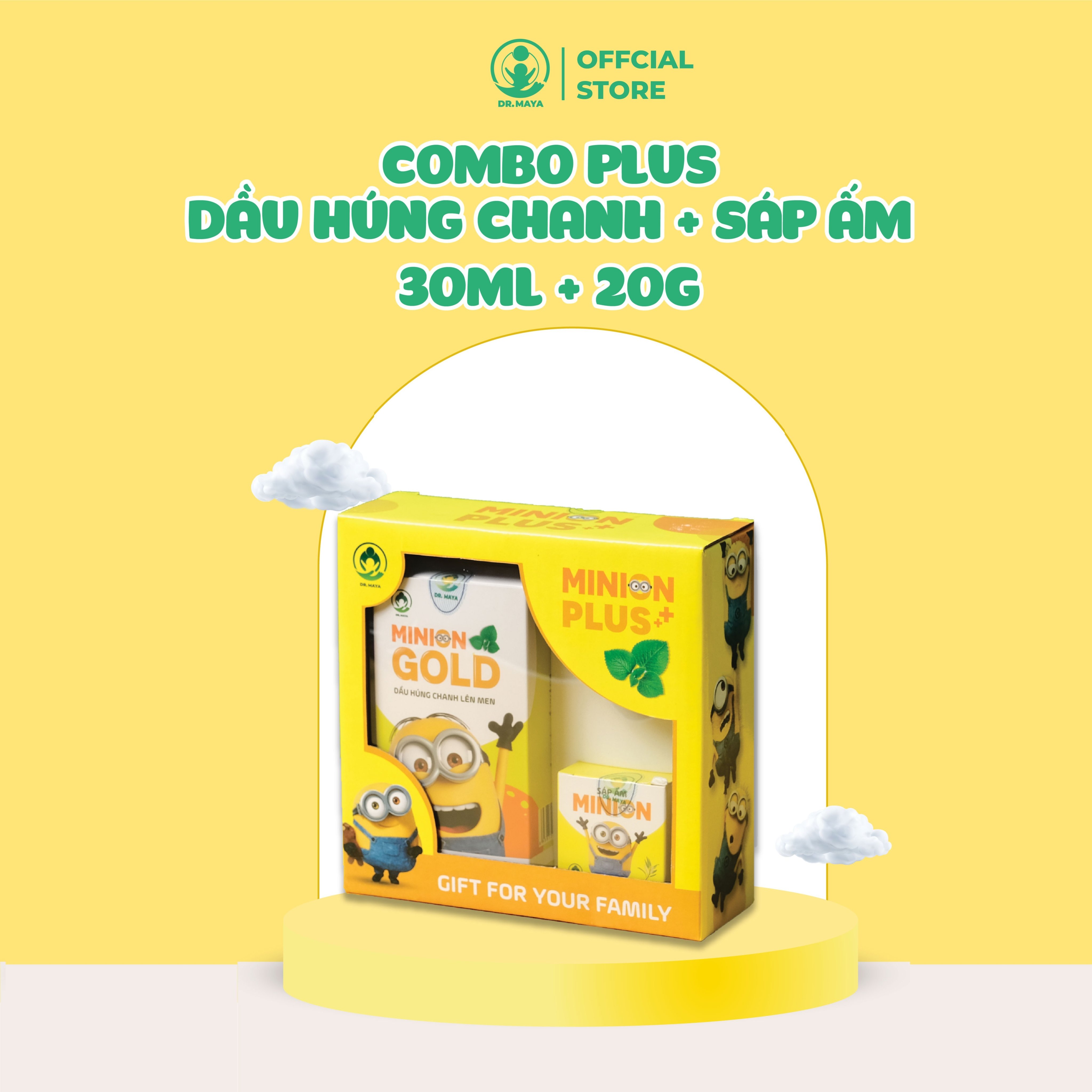 Combo dầu húng chanh Minion Plus Dr.maya 30ml bản mới + Sáp ấm Minion Dr.maya 20gram