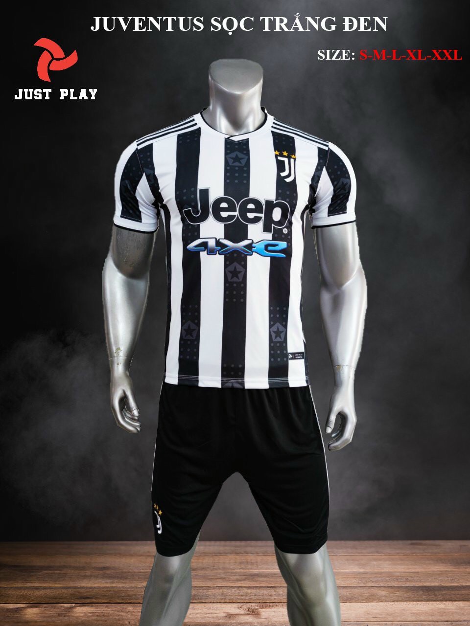 Bộ quần áo đá bóng CLB Juventus Sọc Trắng Đen 2022