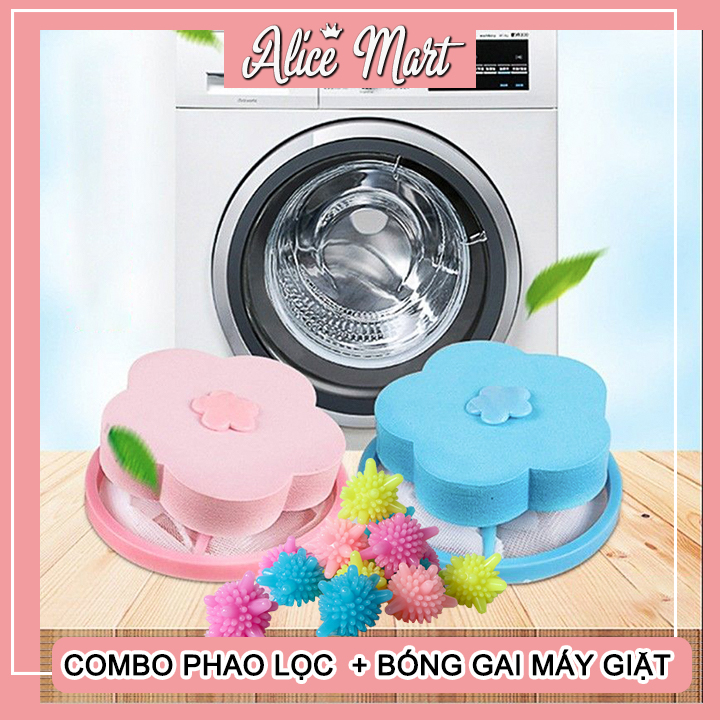 Combo Phao Lọc Cặn Bẩn Máy Giặt Kèm Bóng Gai Giảm Nhăn Quần Áo - Túi Lọc Gom Rác Lồng Máy Giặt Hình bông hoa - Phao lọc máy giặt sạch - Phao lọc xơ vải cặn máy giặt thông minh