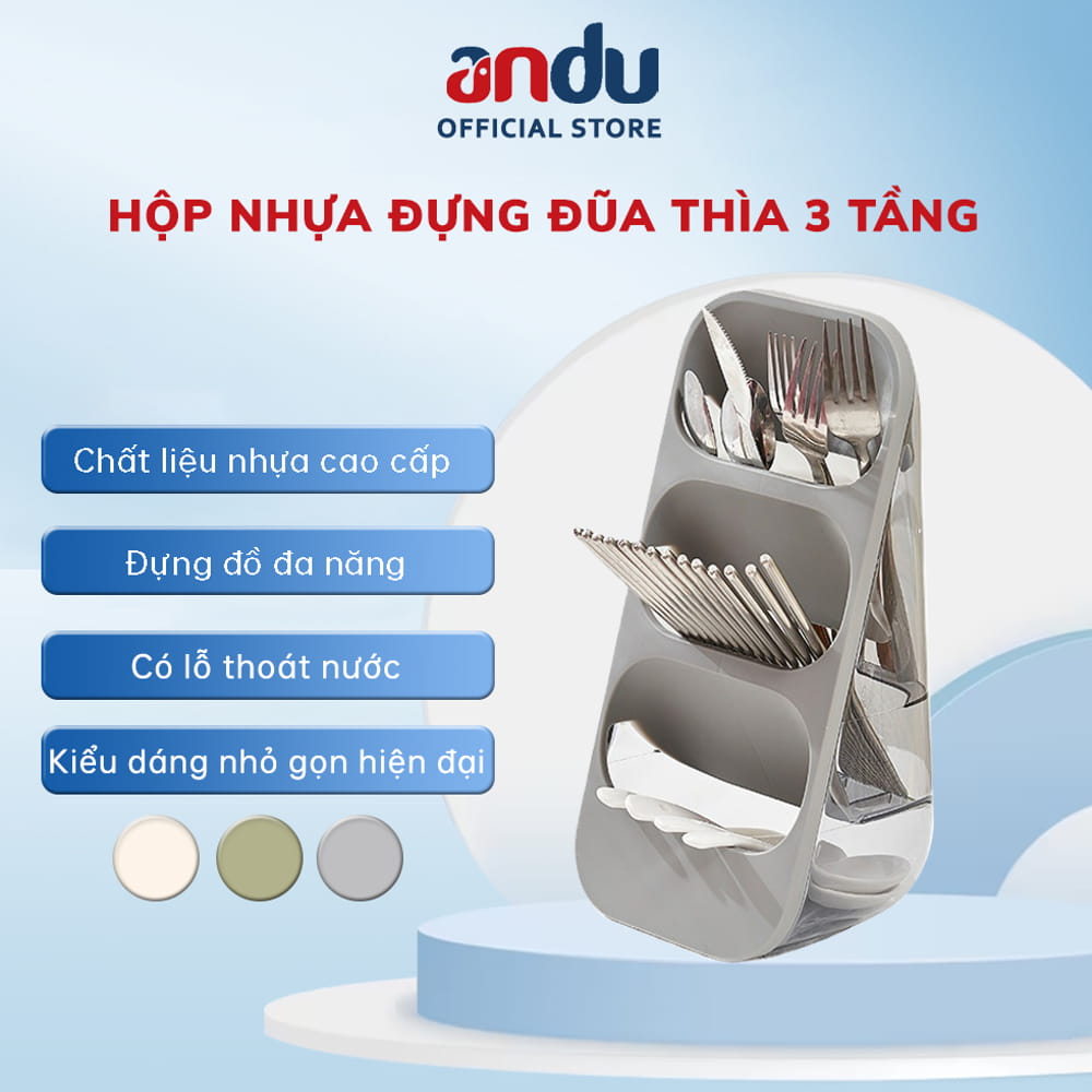 Hộp Đựng Đũa Thìa Nghiêng 3 Tầng Andu Đựng Đồ Đa Năng Nhà Bếp Chất Liệu Nhựa ABS Có Lỗ Thoát Nước Thoáng Khí