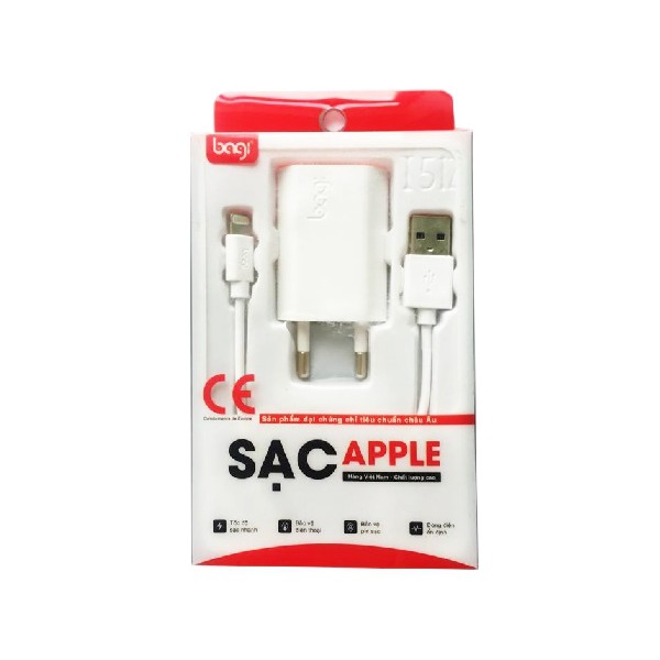 Bộ sạc iphone tiêu chuẩn củ sạc , cáp sạc lightning Bagi CE-I51Z Bảo Hành 1 đổi 1 trong 12 tháng