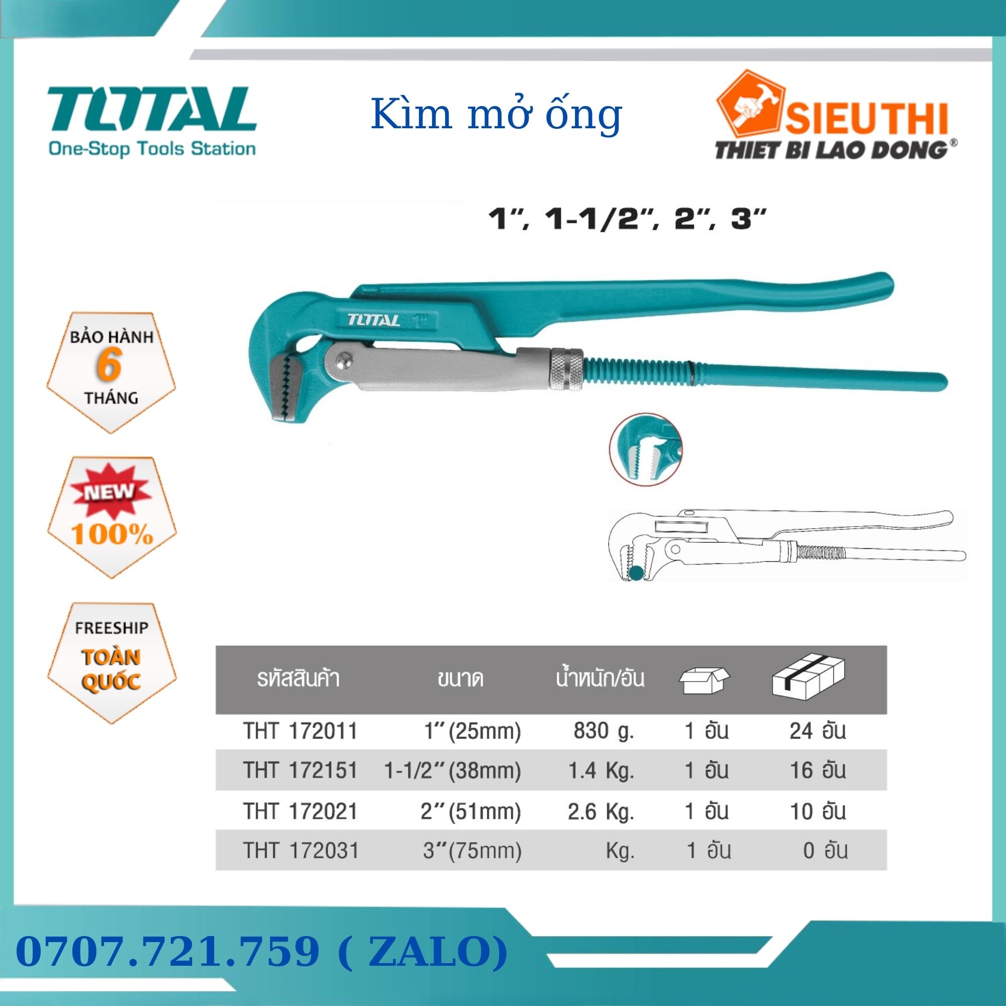 Đồ nghề total mỏ lết 90° theo công nghiệp nặng của thụy điển tht172011 - tht172151 - tht172021