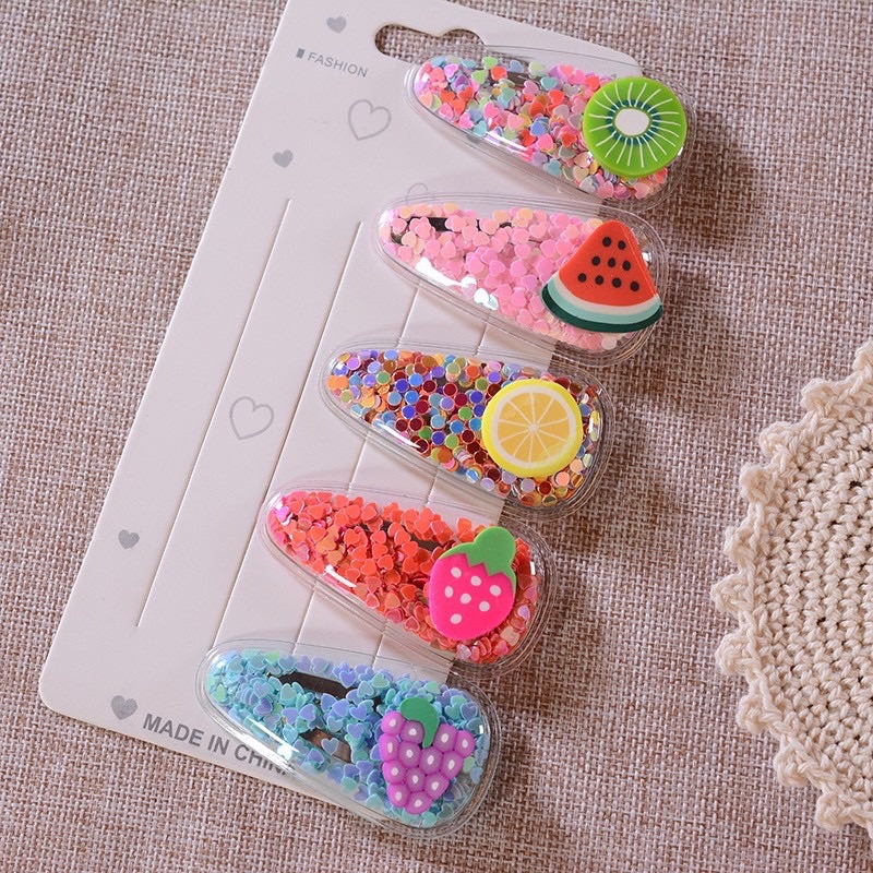 SET 5 KẸP TÓC TRÁI CÂY MIX KIM TUYẾN XINH XẮN