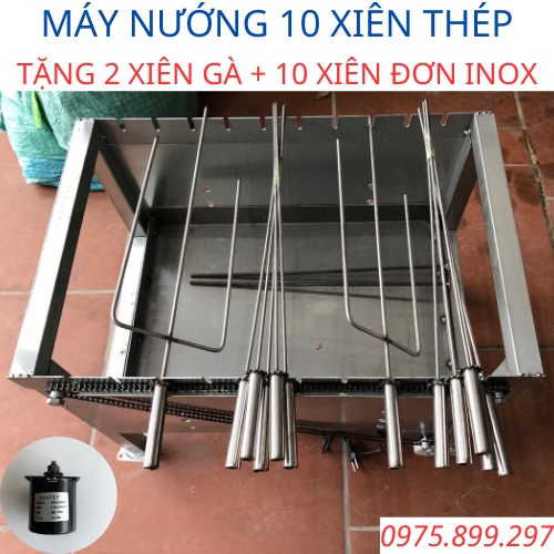 Máy nướng thịt than hoa gia đình. quay tự động 10 xiên - máy nướng chả , gà , vịt . có 10 que xiên đơn và 2 cây xiên nướng inox 304 - 100%