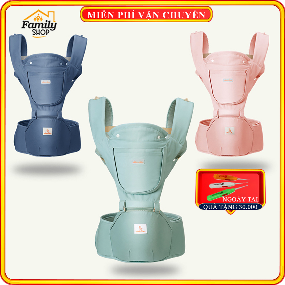 Địu cho bé  HAPPY WALK - Địu ngồi đa năng  có bệ ngồi , mũ che nắng, ngăn để đồ tặng kèm khăn đeo vai dùng cho bé từ 0-36 tháng an toán, tiện lợi