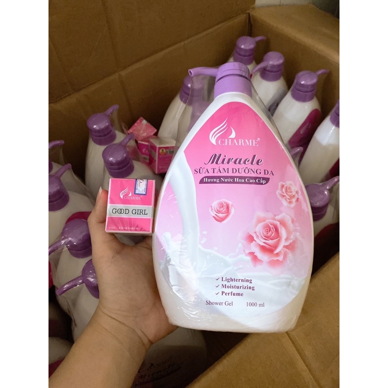 SỮA TẮM DƯỠNG DA ( MÀU HỒNG) - MI.RAC.LE - HƯƠNG HOA HỒNG - TẶNG KÈM NƯỚC HOA MINI