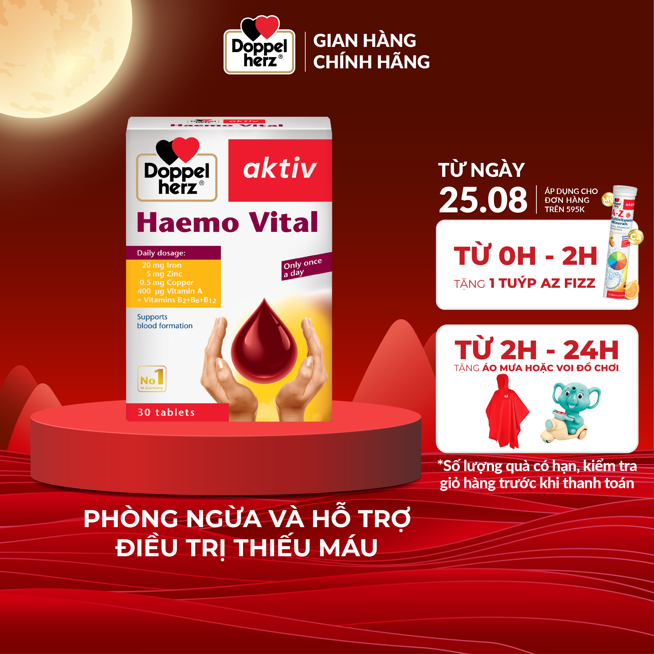 Viên uống bổ sung sắt Doppelherz Haemo Vital hỗ trợ phòng ngừa thiếu máu