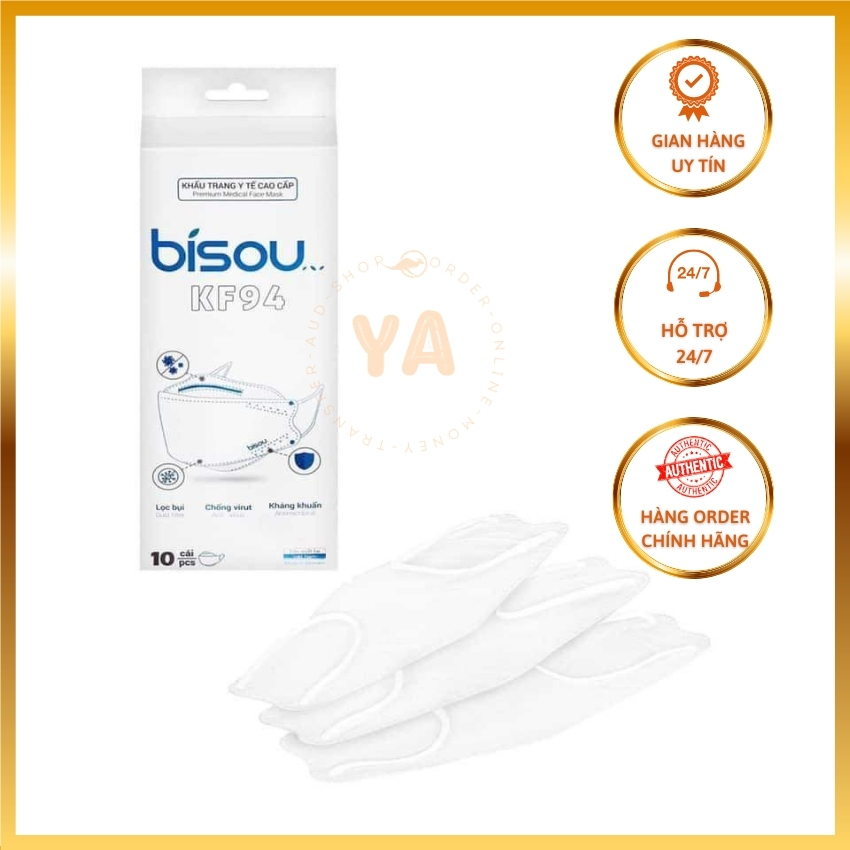 Hộp 10 khẩu trang y tế 4 lớp bisou kf94 cao cấp- trắng-ya shop-