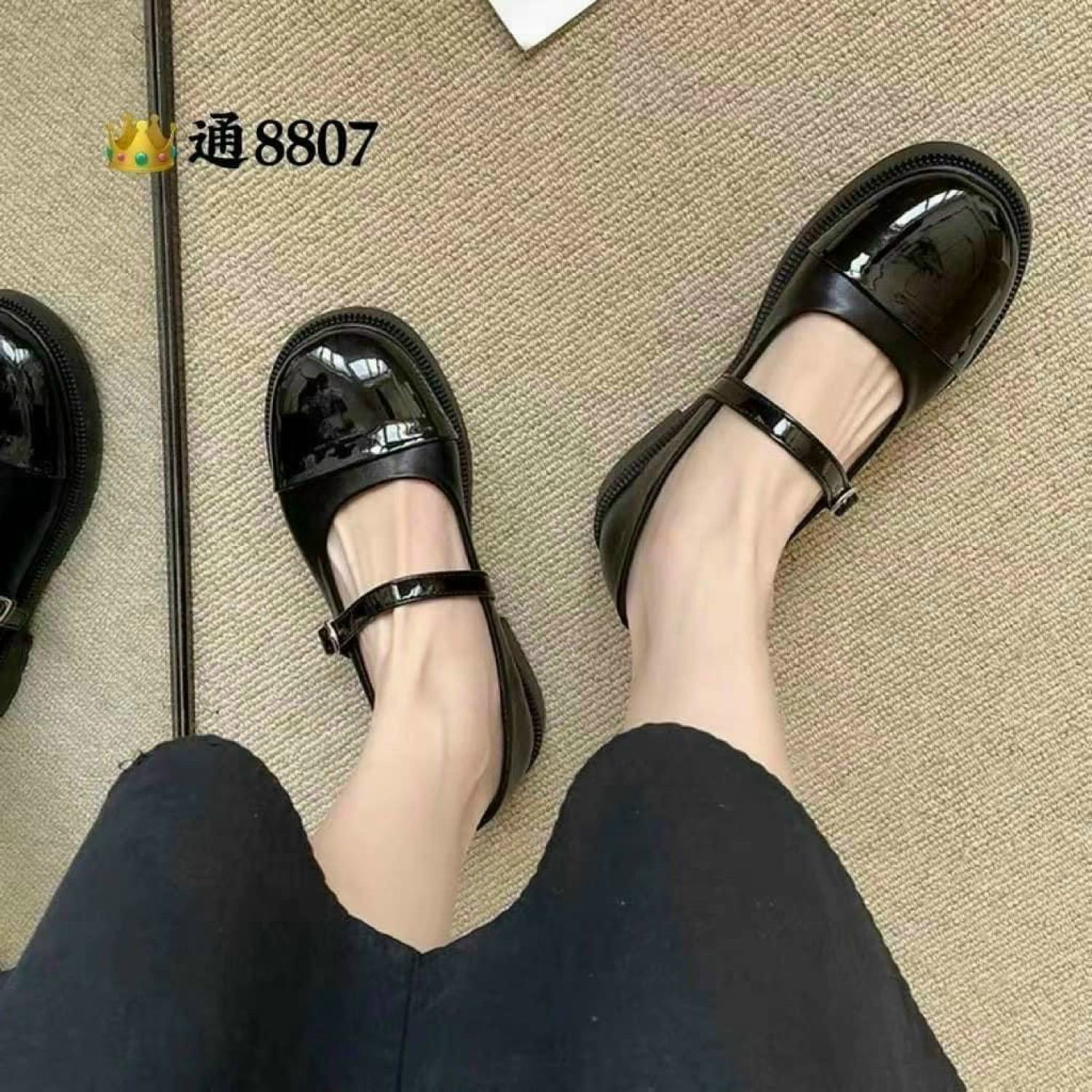 Giày lolita đế bằng, búp bê trơn vintage phối màu