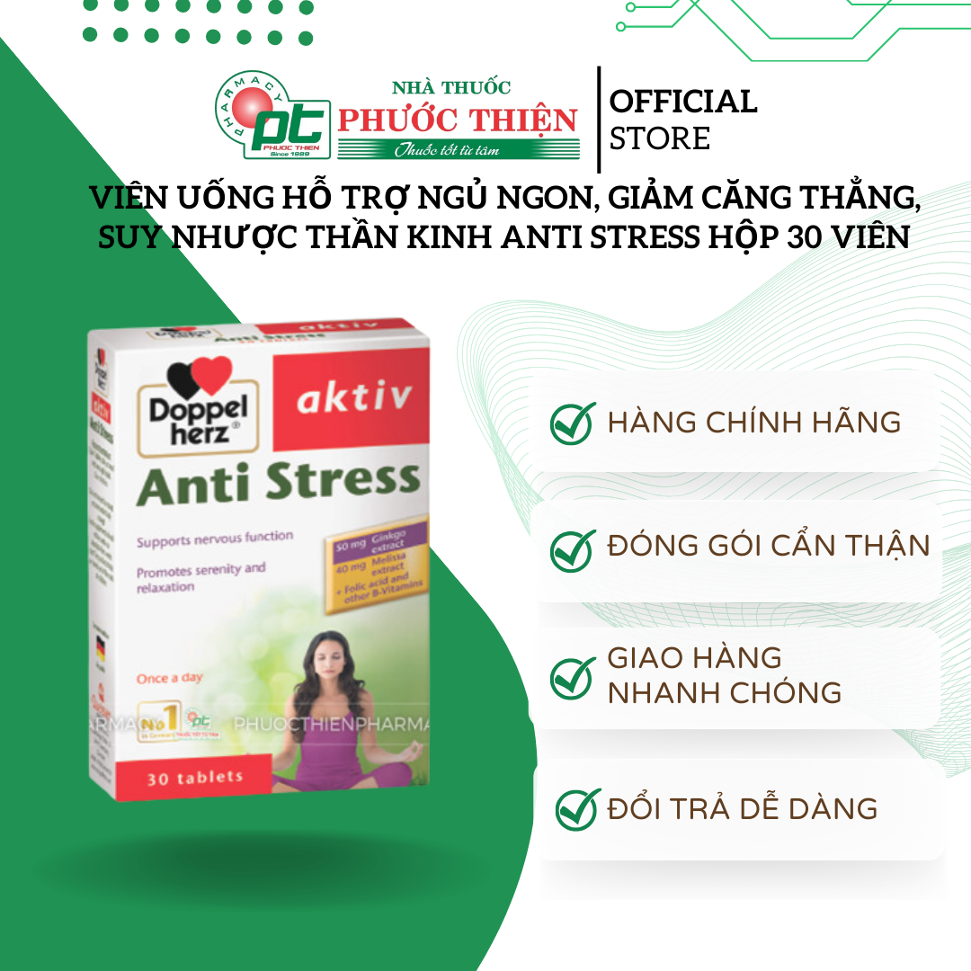 Viên uống hỗ trợ ngủ ngon, giảm căng thẳng, suy nhược thần kinh ANTI STRESS hộp 30 viên