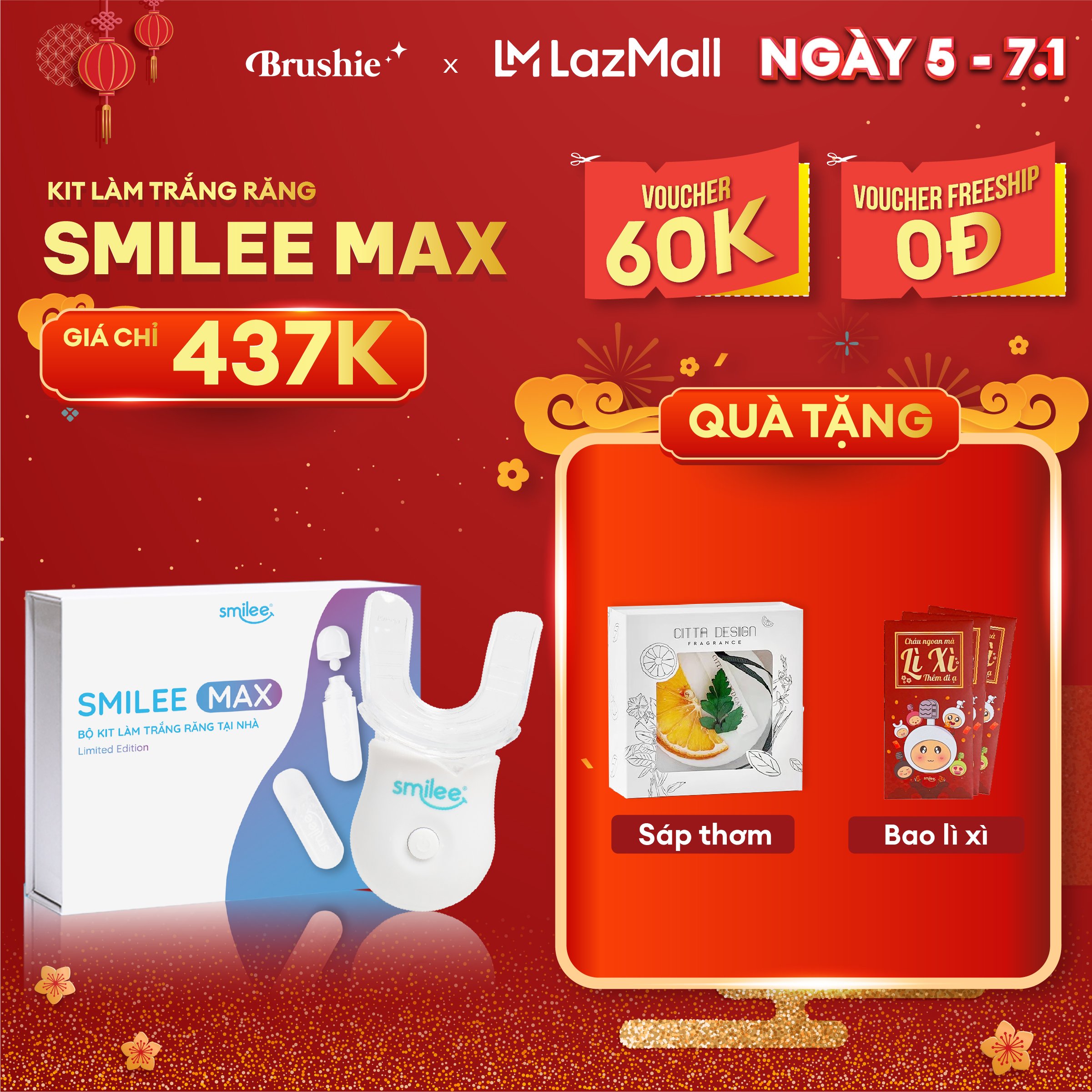 Trắng răng tại nhà Smilee Max trắng từ 3 đến 6 tone sau 1 liệu trình ngăn ngừa sâu răng viêm nướu.