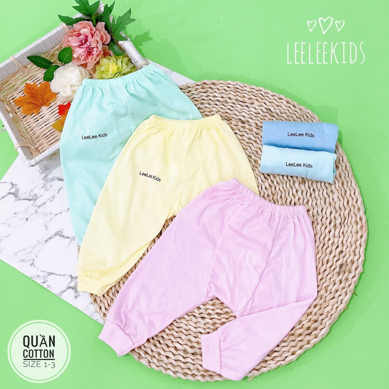 Voucher đến 20% quần sơ sinh dài cotton đáp đũng leelee cho bé từ 3-9kg