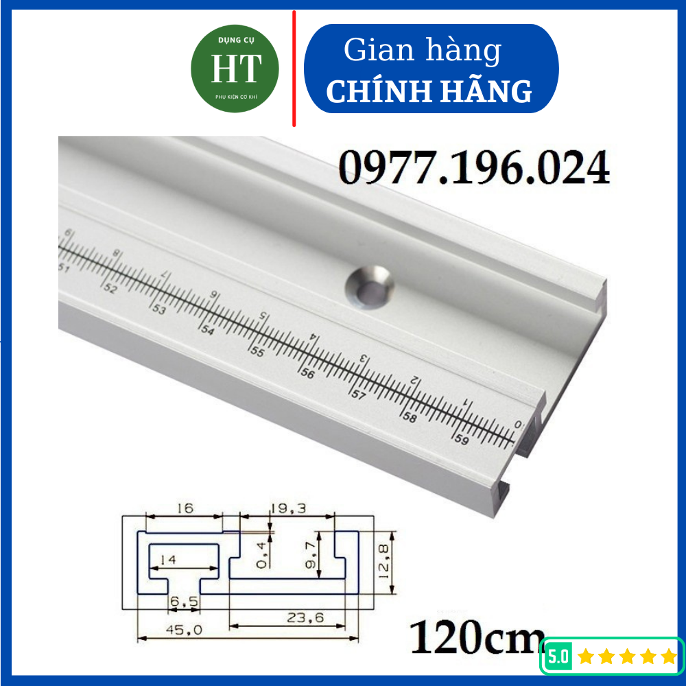 Thanh ray trượt bàn cưa 120 cm in thước đo dùng cho máy cưa bàn và máy phay