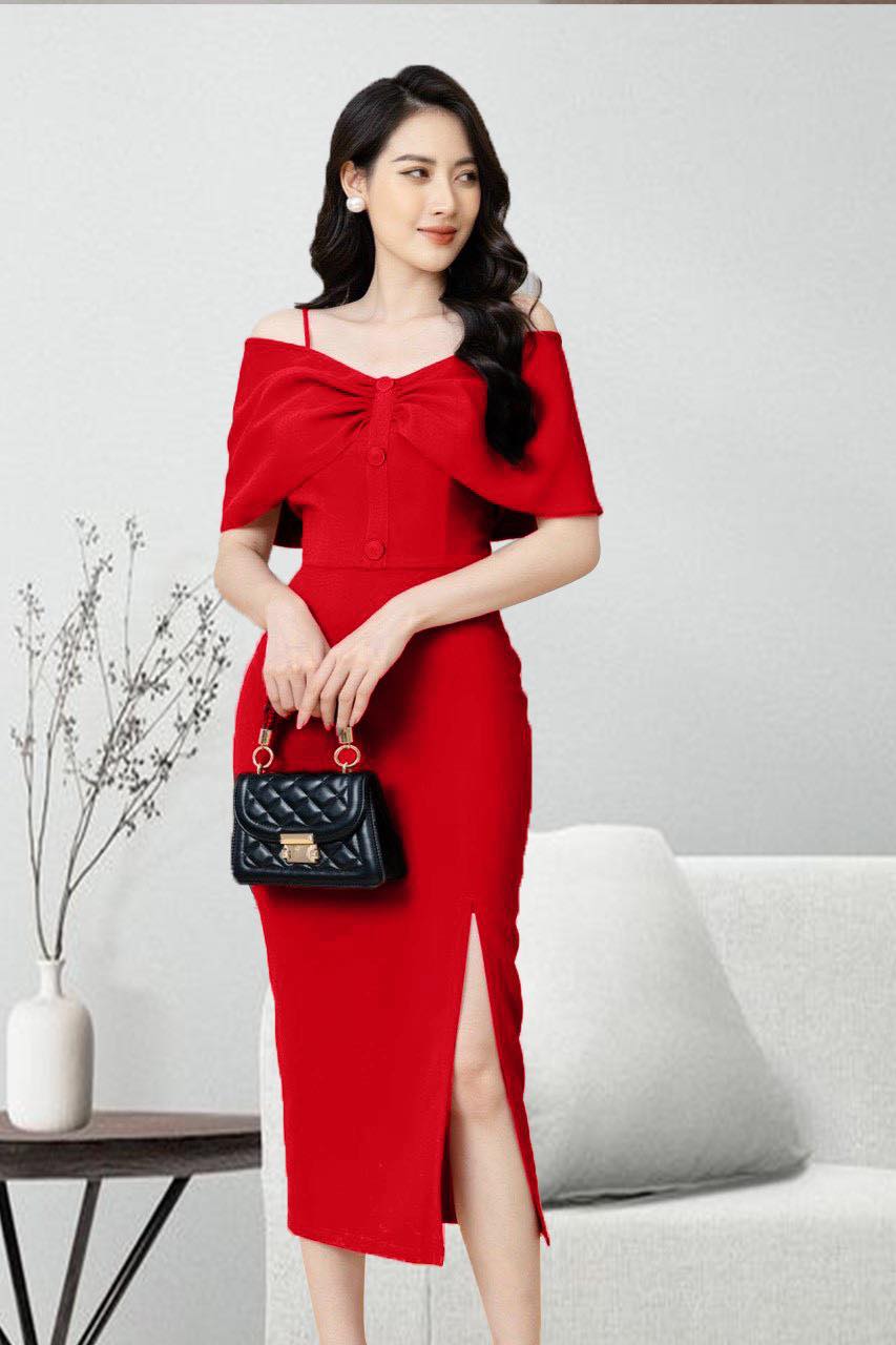 Đầm tễ vai nút sang trọng