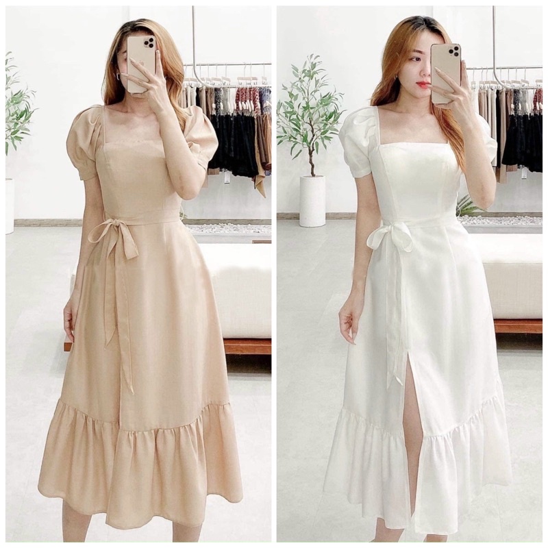 Đầm đuôi cá cổ vuông 2 màu