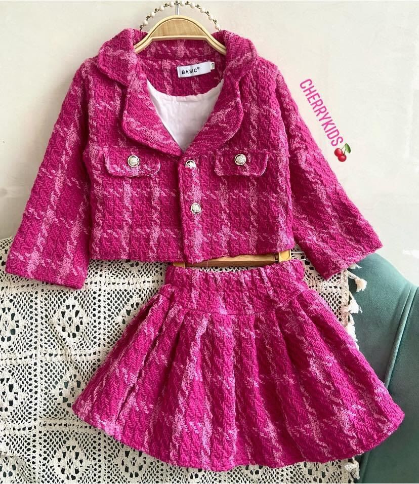Set dạ tweed bé gái
