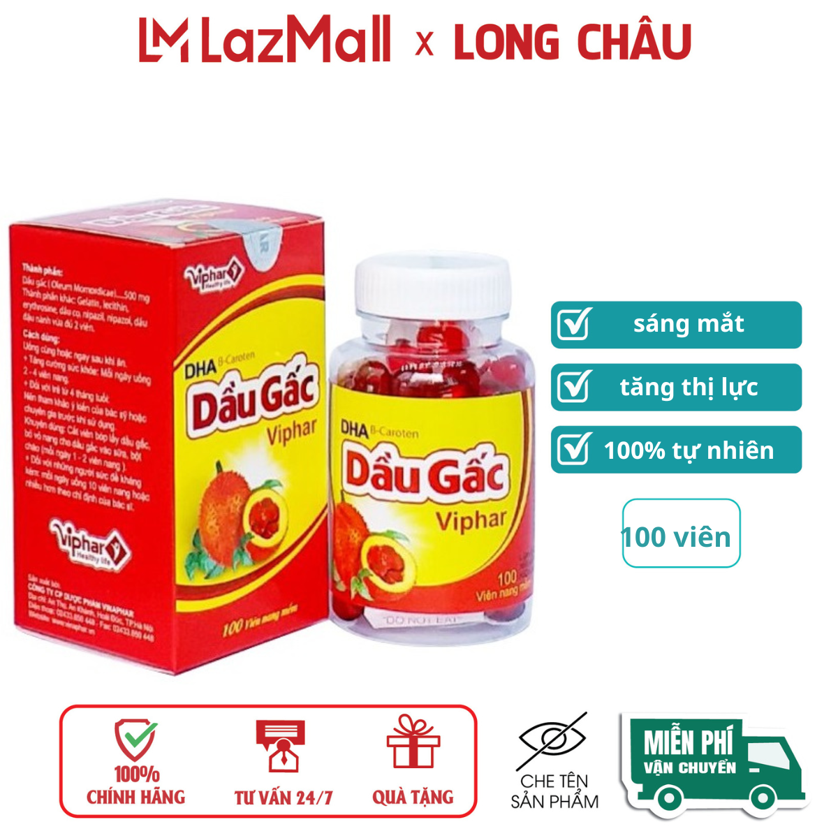  Viên dầu gấc Viphar giúp sáng mắt tốt cho tim mạch hộp 100 viên 
