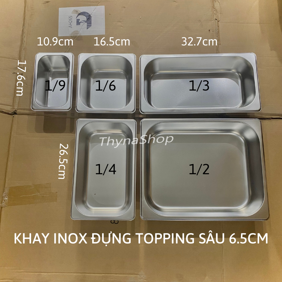 Khay inox đựng topping sâu 6,5cm đựng topping trà sữa, bánh mì, sâu kèm nắp